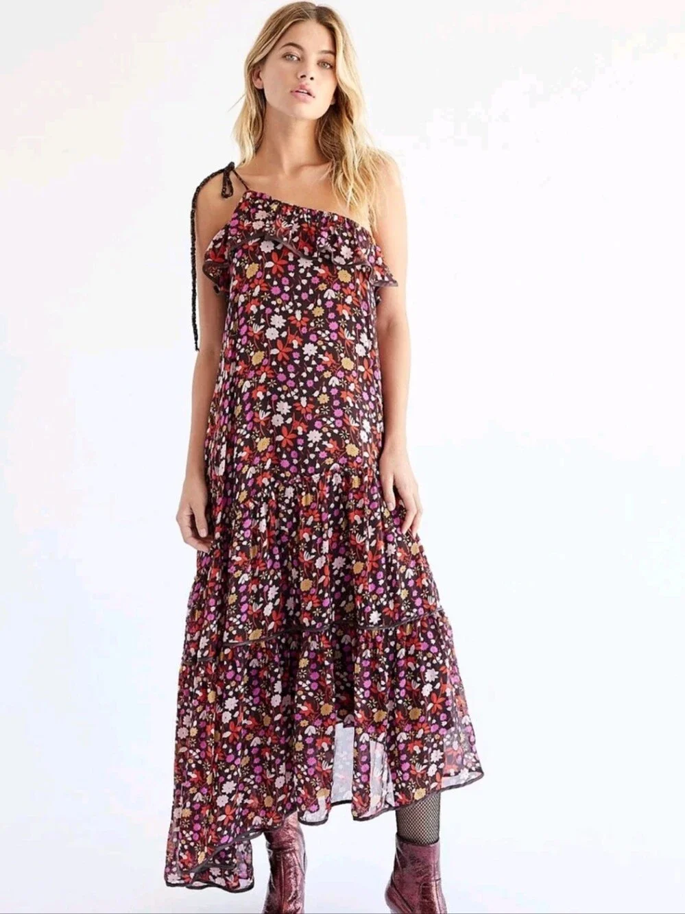 Free People One-Shoulder Tiered Maxi Dress
